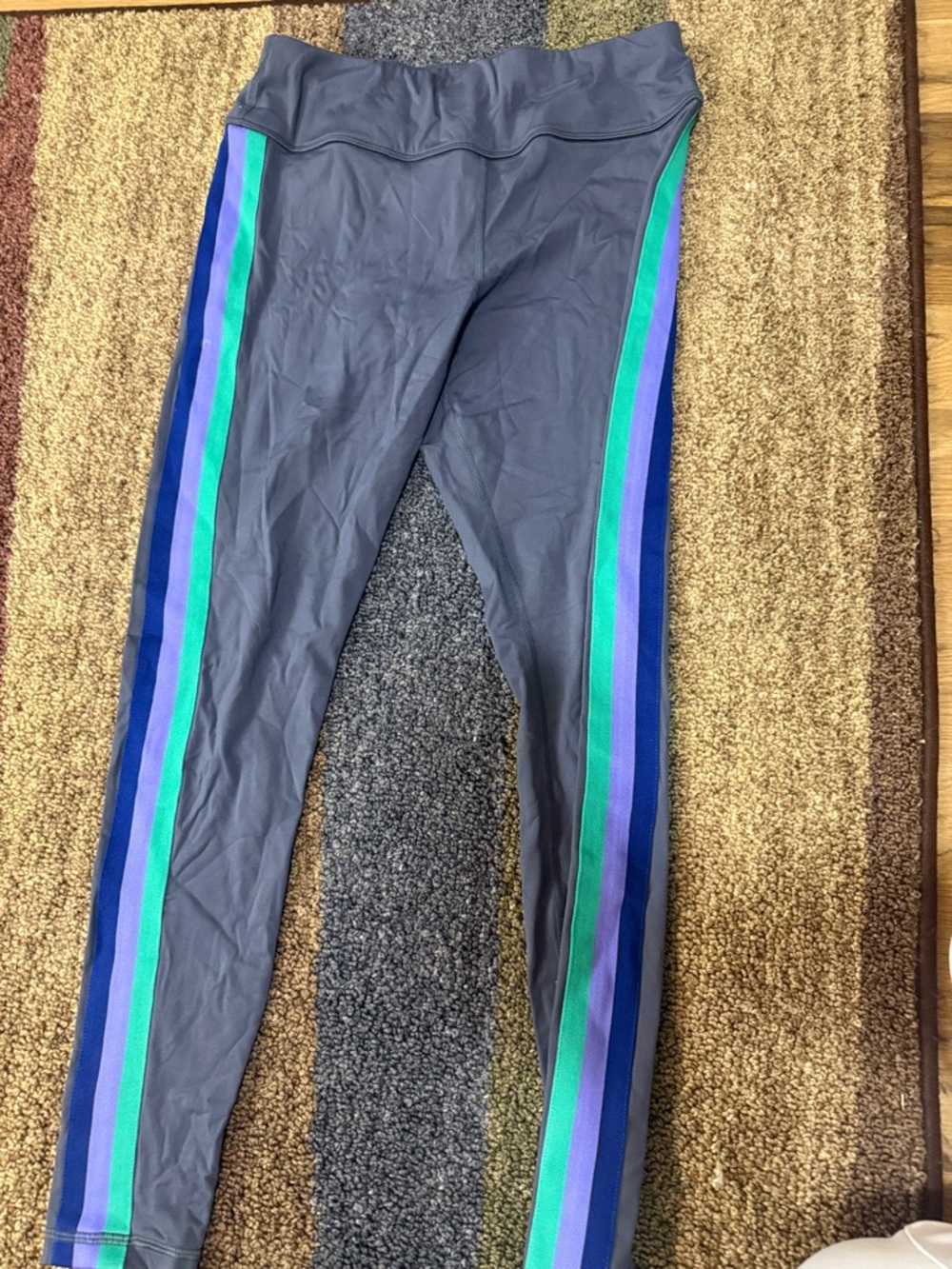 Avia Gray Leggings with Blue and Teal Side Stripes Size L